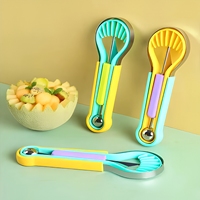 3-in-1 Meloenballetjeslepelset van roestvrij staal, fruit snijmes, fruit schiller, pulp scheider, multifunctioneel fruitgereedschap