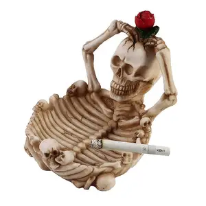 Unik Diskon Besar-besaran Hadiah Liburan Dekorasi Kepribadian Tembakau Resin Tengkorak Tulang Manusia Rose Herb Skeleton Asbak