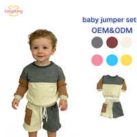 Ensemble de vêtements pour enfants, sweat-shirt à col rond pour bébé, style nouveau, personnalisé, blocs de couleur et short cargo, tissu en molleton français