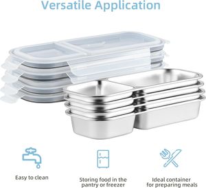 Récipients à collation en acier inoxydable avec couvercles 2/3 compartiments Bento Lunch Snack Boxes pour adultes Boîte à lunch réutilisable pour la préparation des repas - Product Image 4