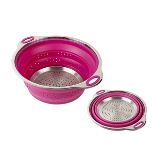 Colador plegable de silicona con fondo de acero inoxidable, cesta plegable de silicona para verduras y cocina - Product Image 1