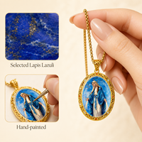 Collier pendentif TIMEMUSE Miraculeuse Vierge Marie avec pierre précieuse Lapis Lazuli peinte à la main pour articles catholiques