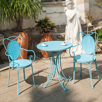 Combinaison de table et de chaise française pour l'extérieur, rétro, vieux café, jardin, cour extérieure, art du fer, petite table ronde avec chaise