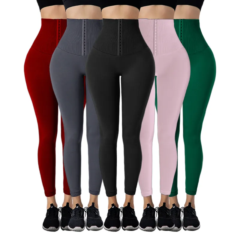 Logotipo personalizado cintura alta Leggings barriga controle ganchos encerramento cintura instrutor Leggings compressão Yoga calças leggings para mulheres