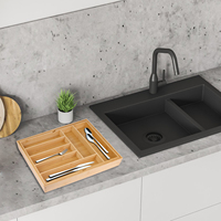 Organizer peralatan bambu kustom untuk dapur 9 volt penyimpanan alat makan Organizer dapat diperbesar melayani baki laci Organizer