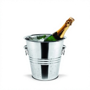 Luxurious Plated Ribbed Design Stainless Steel Wine Chiller Bucket with <b>Ring</b> Handles Beverage Tubs and <b>Ice</b> Buckets - Product Image 1