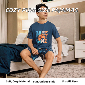 Pijama de Manga Corta para Hombre, Talla Grande, Otoño e Invierno, 150g, Algodón Tejido, Estampado Digital, Cuello Redondo, Ropa de Dormir Informal - Product Image 2