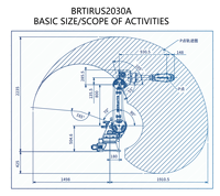 Robot d'emballage de palettes BRTIRUS2030A à prix avantageux, portée du bras de 2058 mm, capacité de charge de 30 kg, IP54, cœur PLC, boîte en carton, moteur de boîte de vitesses