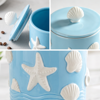 OEM ODM Pot de rangement en céramique créatif à coque gaufrée, personnalisé et peint à la main, motif étoile de mer, pour biscuits, café et sucre, articles de cuisine