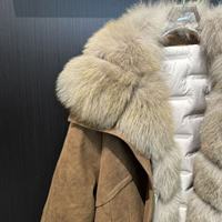 Manteau d'hiver pour femme avec col en vraie fourrure de renard, fermeture à cordon de serrage à la taille, poignets élastiques, coupe ample décontractée, doudoune chaude