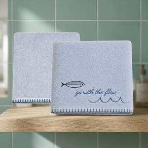 Ensemble de serviettes de bain en coton brodé Marine Summer, orange, rectangulaires, moelleuses, pour usage domestique, taille adulte - Product Image 3