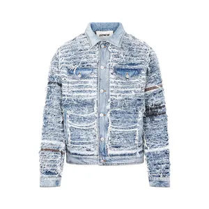 DiZNEW American high street heavy erotic thick denim jacket street single breasted heavy lapel denim jacket