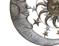 Meilleures ventes, décoration murale en métal forgé, design contemporain, soleil et lune, 28,5 pouces, décoration murale Sunface pour la décoration intérieure