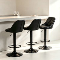 Tabourets de bar pivotants en cuir PU noir, réglables avec vérin à gaz, base métallique pour îlot de cuisine et comptoir – Vente en gros