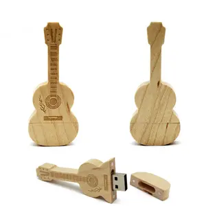 Wooden Guitar Usb Flash Drive Natural Wood Bamboo Pen Drive 2.0 2gb 4gb 8gb Customize Logo 16GB For Promotion Gift