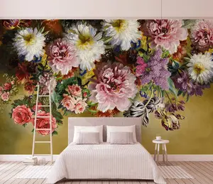 Individuelles modernes Rosenblumen-Mural Wohnzimmer Grünes Blatt 3D-Wandpapier Hintergrund-Wandpapier Zuhause Schlafzimmer Dekor Mura