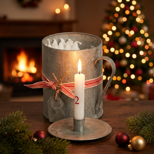 Galvanized Metal Candle Stand With Red Stripe Ribbon And <b>Numbered</b> Candle <b>For</b> Christmas Home Decoration - Product Image 1