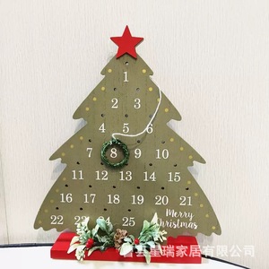 Calendrier de l'Avent en bois en forme de sapin de Noël, ornement de bureau, compte à rebours de 25 jours, décoration de la maison, style traditionnel - Product Image 3