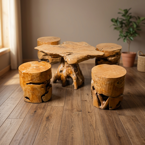 ARTERRA Luxury Natural Wood Stools Unique <b>Rustic</b> Teak Root Coffee <b>Table</b> Set Handcrafted Artisan Living Room Furniture - Product Image 3