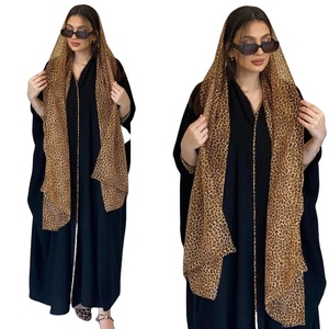 Nuevo cárdigan de gasa con estampado de leopardo, bata de color a juego, pañuelo para la cabeza, dos piezas, Turquía, Oriente Medio, cárdigan árabe musulmán, abayas árabes - Product Image 6