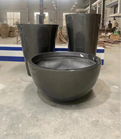 Pot de fleurs rond GRC à nervures, pot de fleurs d'extérieur pour jardin, cour, décoration paysagère