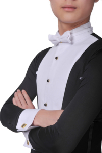 Costume da ballo da sala in bianco e nero, camicia a maniche lunghe con papillon e pantaloni larghi - Product Image 6