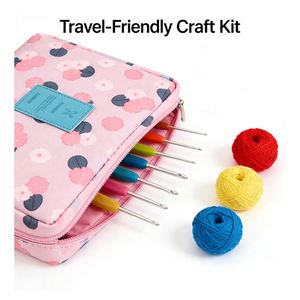 Beginner Portable Crochet Yarn <b>Kit</b> Square Fabric Knitting <b>Tools</b> Accessories DIY Starter Practice Set with Storage Carrying <b>Bag</b> - Product Image 2