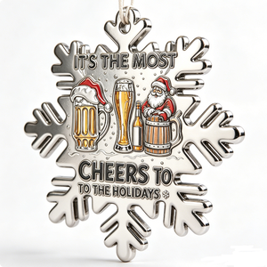 Christmas Snowflake <b>Ornament</b> <b>Silver</b>-Plated Beer Santa Design Cheers To The Holidays Decorative Metal Craft - Product Image 6