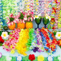 24pcs Coloré Hawaïen Luau Fête Décorations En Vrac Soie Fleur Collier Leis pour Tropical Été Plage Piscine Noël Pâques