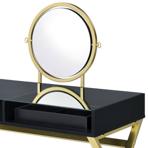 Coleen Modern Black & Gold Finish Lighted Wood Vanity Desk with Mirror and Jewelry Tray - Product Image 5