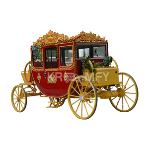 Carruaje de Caballos de Lujo Rojo y Dorado de Cuatro Ruedas, Carruaje Bajo Sencillo para Puntos Turísticos, Bodas y Transporte Especial - Product Image 1