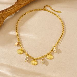 Seashell Scallop Gold Plated Pendant Chain Stainless Steel Necklace Bohemian Style Fashion Jewelry N3685 - Product Image 3