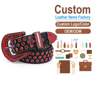 Cinturón de Cuero Personalizado con Pedrería Roja y Hebilla de Pin, Estilo Casual para Fiesta, Fabricación OEM ODM - Product Image 1