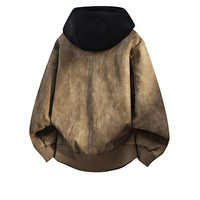 Blouson de basket vintage délavé à capuche amovible en cuir, style streetwear, OEM personnalisé, blousons bomber imperméables pour hommes en gros