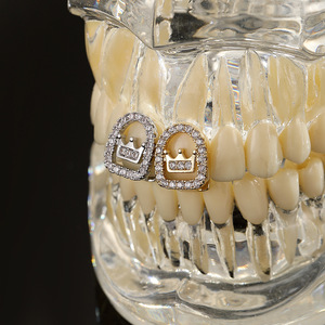 Crown Full Zircon Gold Silver Grillz Bezel Setting Party Unisex False Teeth - Product Image 4
