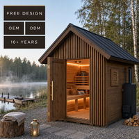 Cabine de sauna extérieure moderne en bois avec poêle à bois et cheminée pour entrepôt et détente en plein air