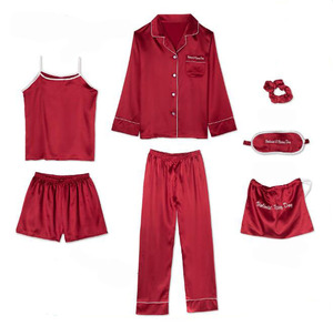 Ensemble de pyjamas 7 pièces en <span class=keywords><strong>satin</strong></span> de soie pour femmes Pyjamas de couleur unie Vêtements de nuit pour femmes - Product Image 4