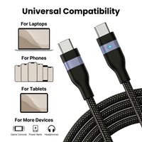 Câble USB-C vers USB-C tressé en nylon avec indicateur LED PD 60W, cordon de charge rapide 3A pour iPhone 17 16 Pro Max Samsung S26 MacBook