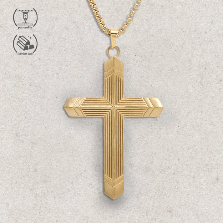 Religie Christelijke Gouden Heren Titanium Roestvrij Staal Grote Kruis Hanger Ketting Sieraden Cadeau