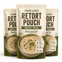 Sachet d'emballage alimentaire imprimé sur mesure, à trois soudures latérales, haute barrière, résistant à la chaleur, pour soupes crémeuses aux champignons et plats préparés