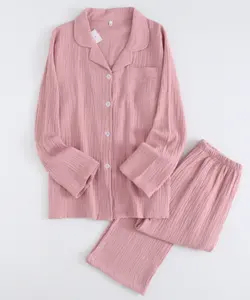 High Quality Pajamas Plain Double-Layer Gauze 2 Pcs Set 100% Cotton Women's Pajama