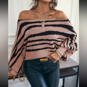 Fall Women's Loose Knit Sweater With Striped, Color-Blocked Drop-Shoulder <b>Batwing</b> Sleeves Pullover <b>Top</b> Fashion - Product Image 2