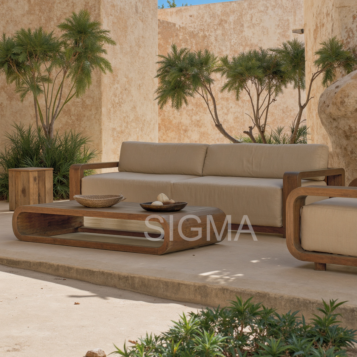 2025 Luxury Modern Teak Outdoor Sofa Set Ottoman New Design for Hotels Villas Parks Courtyards Living Outdoor Furniture