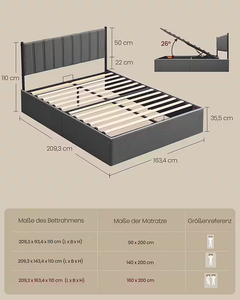 <span class=keywords><strong>Letto</strong></span> Moderno con Contenitore Idraulico e Sistema di Sollevamento a Gas, <span class=keywords><strong>Letto</strong></span> Imbottito con Blocco Materasso e Ampio Spazio Contenitore - Product Image 3