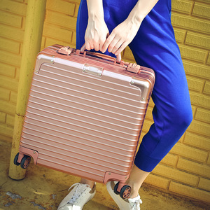 Aluminum Frame Carry-On <b>Suitcase</b> 18-Inch Trolley Case With Lock Business Travel Unisex Solid Color - Product Image 4