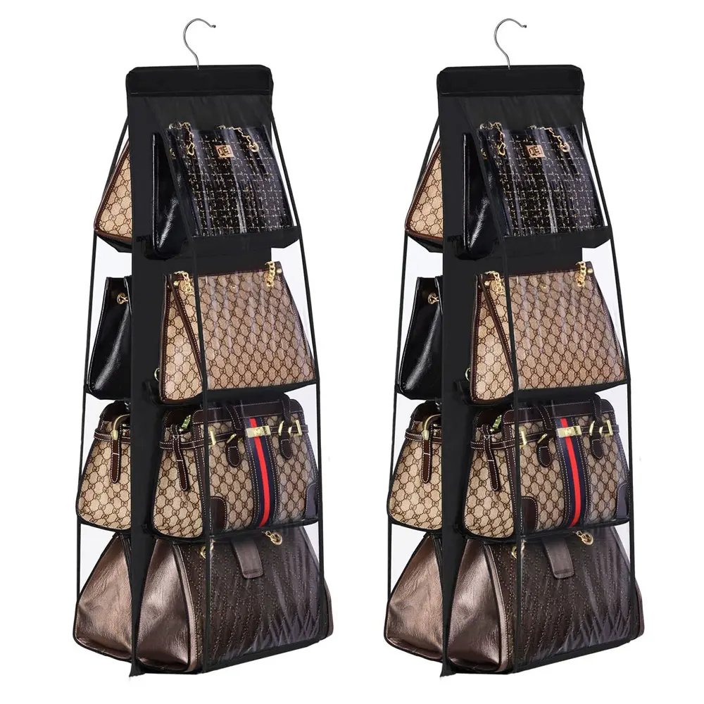 8 Pockets Hanging Closet Organizer Clear Foldable Handbag Purse Storage Bag Bags Home Storage Organization