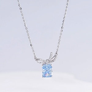 OEM plata 925 sterling silver Luxury Women Princess Cut stone necklace gift 14k gold multi colored zirconia pendant necklaces - Product Image 5