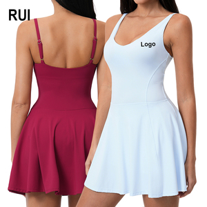 RUIQUWIN Women Tennis Dress V-Neck Sleeveless <b>Adjustable</b> <b>Strap</b> Solid Color Breathable Fitted Sportswear Summer Activewear - Product Image 1