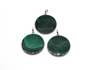 Pendentif artisanal en argent sterling 925 avec serti clos, malachite naturelle ronde plate de 30 mm - Product Image 3