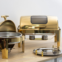 Ensemble buffet rond de chauffe-plats en or de luxe présentoir de chauffe-plats à combustible doré décoratif équipement de restauration de fantaisie pour hôtel